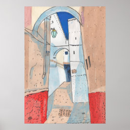 モロッコ通り街並み紙コラージュスケッチアート ポスター