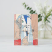 モロッコ通り街並み紙コラージュスケッチアート ポストカード (スタンド正面)