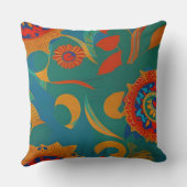 モロッコ金ゴールド赤オレンジティール（緑がかった色）ブルーリーフマンデラ クッション (裏面)