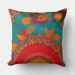 モロッコ金ゴールド赤オレンジティール（緑がかった色）青紅葉 クッション