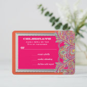 モロッコ風のタンジェリンとフューシャの結婚式招待状 招待状 (スタンド正面)