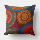 モロッコ風の田舎風の赤いオレンジ色の緑 クッション (正面)