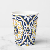 モロッコ鮮やかな青の黄色の複雑な幾何学的 紙コップ (裏面)
