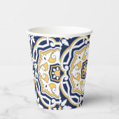 モロッコ鮮やかな青の黄色の複雑な幾何学的 紙コップ (右)