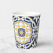 モロッコ鮮やかな青の黄色の複雑な幾何学的 紙コップ (正面)