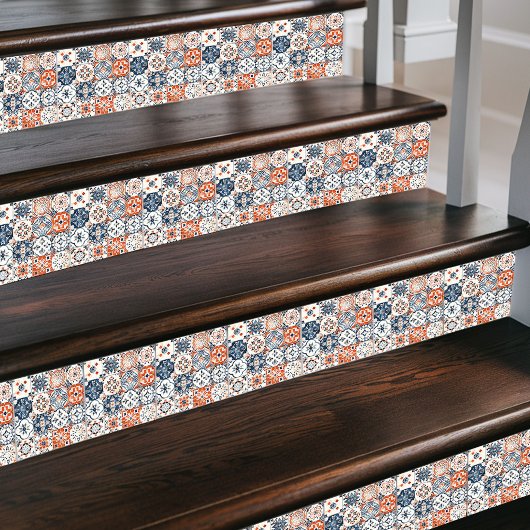 モロッコ鮮やかパッチワーク – Boho Blue,赤&金ゴールド タイル