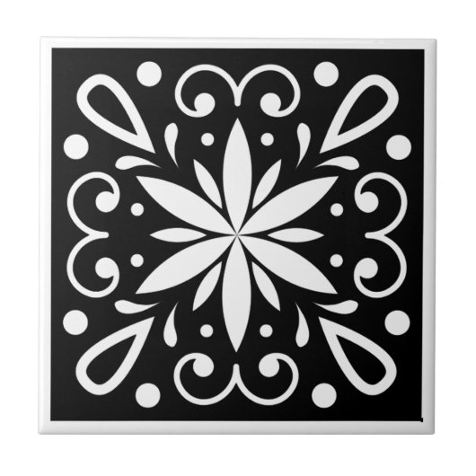 モロッコ黒白 タイル (正面)