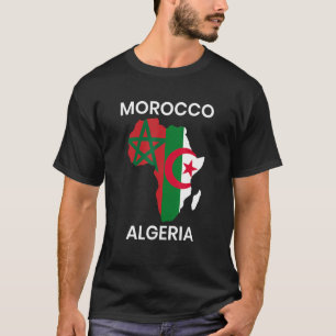 モロッコ・アルジェリア国旗とアフリカの地図 Tシャツ