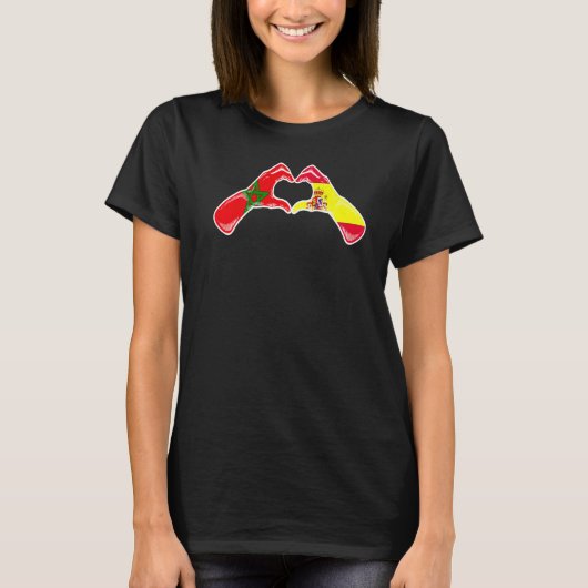モロッコ・スペイン国旗モロッコスペインのハート Tシャツ (正面)