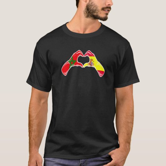 モロッコ・スペイン国旗モロッコスペインのハート Tシャツ (正面)