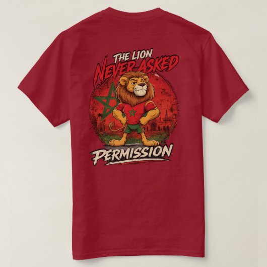 モロッコ ライオン サッカー ファン ユニーク Tシャツ (デザイン裏面)
