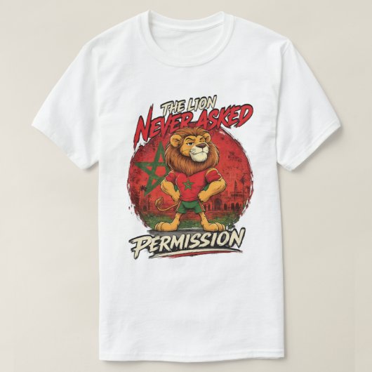 モロッコ ライオン サッカー ファン ユニーク Tシャツ (デザイン正面)