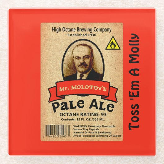 モロトフ氏のエール淡い色のレーベル ガラスコースター (正面)