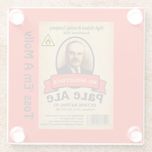 モロトフ氏のエール淡い色のレーベル ガラスコースター (裏面)