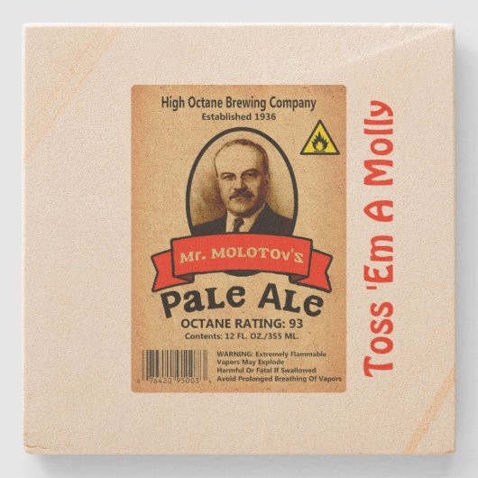 モロトフ氏のエール淡い色のレーベル ストーンコースター (正面)