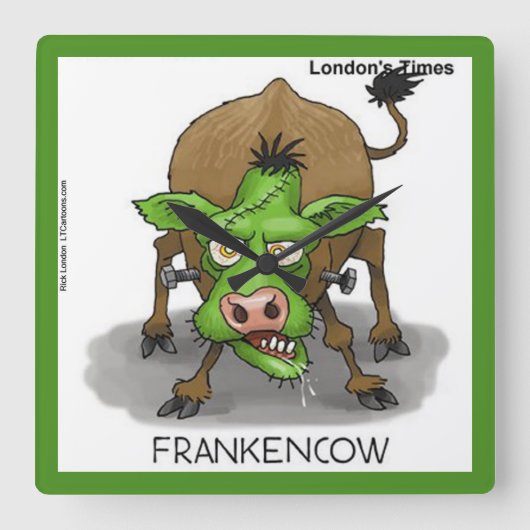 モンおもしろいスター牛の四角時計 スクエア壁時計 (正面)