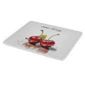 モンさくらんぼ、2つのさくらんぼ水色のカスタマイズ可能 カッティングボード (角)