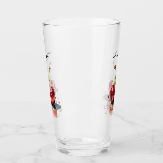 モンさくらんぼ、2つのさくらんぼ水色のカスタマイズ可能 タンブラーグラス (左)