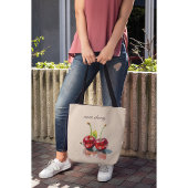 モンさくらんぼ、2つのさくらんぼ水色のカスタマイズ可能 トートバッグ