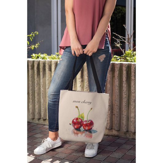 モンさくらんぼ、2つのさくらんぼ水色のカスタマイズ可能 トートバッグ