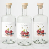 モンさくらんぼ、2つのさくらんぼ水色のカスタマイズ可能 リキュールボトルラベル (ボトル)