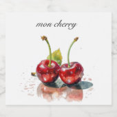 モンさくらんぼ、2つのさくらんぼ水色のカスタマイズ可能 リキュールボトルラベル (シングルラベル)