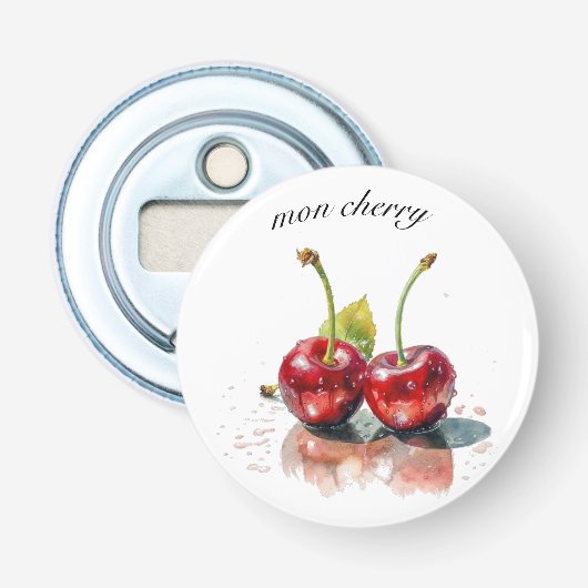 モンさくらんぼ、2つのさくらんぼ水色のカスタマイズ可能 栓抜き (正面)