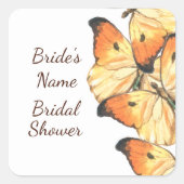 モンアーキ蝶オレンジ色の結婚式前祝い スクエアシール (正面)