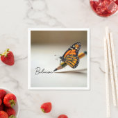 モンアーク蝶の Believe テキスト スタンダードカクテルナプキン (インサイチュ)