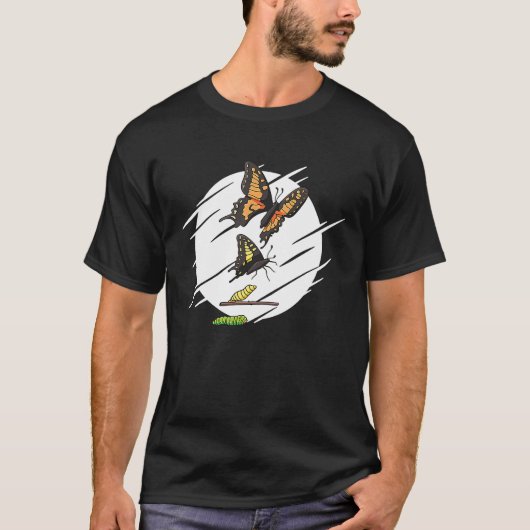 モンキチョウの幼虫の進化 Tシャツ (正面)