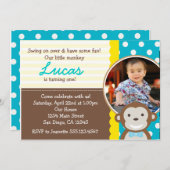 モンキモダンーフォト第1誕生日招待状 招待状 (正面/裏面)