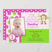 モンキモダンーフォト誕生日招待状 招待状 (正面/裏面)