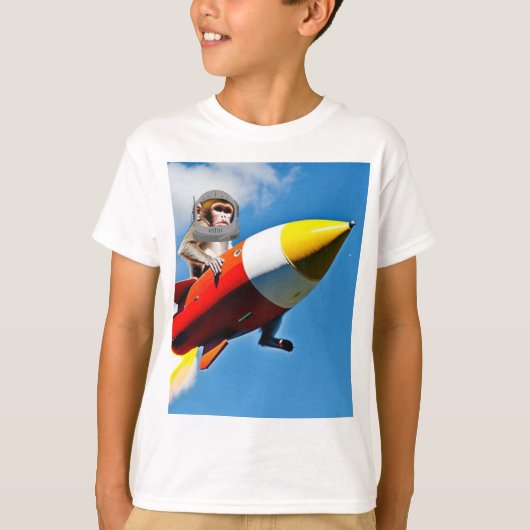 モンキーおもしろいがロケットに Tシャツ (正面)