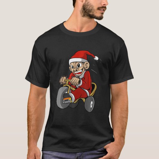 モンキーおもしろいクリスマスサンタクロース Tシャツ (正面)