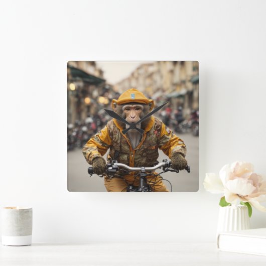 モンキーおもしろいサイクリングウォールクロック スクエア壁時計 (ホーム)