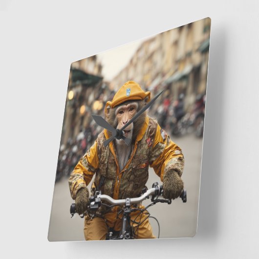 モンキーおもしろいサイクリングウォールクロック スクエア壁時計 (傾斜)