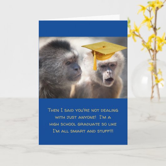 モンキーおもしろいハッピー卒業式グリーティングカード カード (黄色い花)