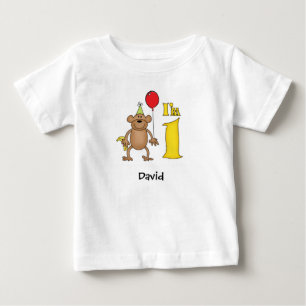 モンキーおもしろい1歳の誕生日ベビーTシャツ ベビーTシャツ