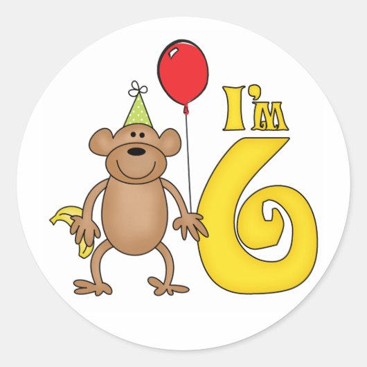 モンキーおもしろい6誕生日 ラウンドシール (正面)