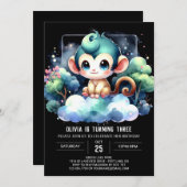 モンキーお洒落誕生日 招待状 (正面/裏面)