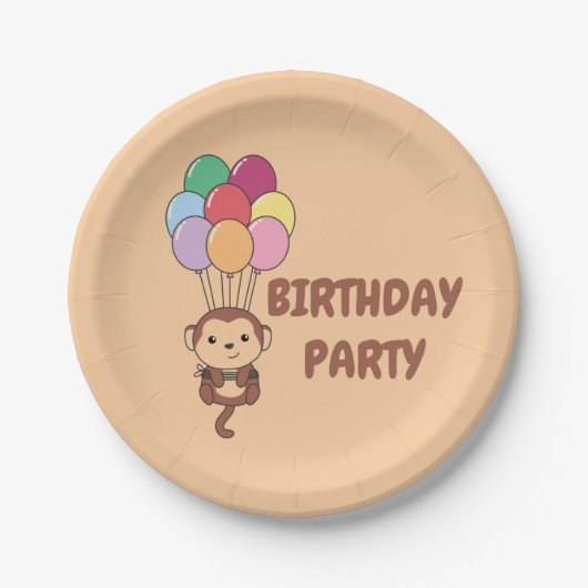 モンキーがバルーンカーカラフルド紙で飛び上がる ペーパープレート (正面)