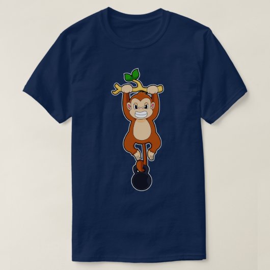 モンキーとダンベルの強さのトレーニング Tシャツ (デザイン正面)