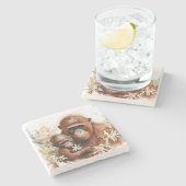 モンキーとベビーの水色 ストーンコースター (横)