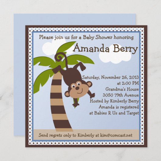 モンキーのまわりに/モンキーベビーシャワー招待状 招待状 (正面/裏面)