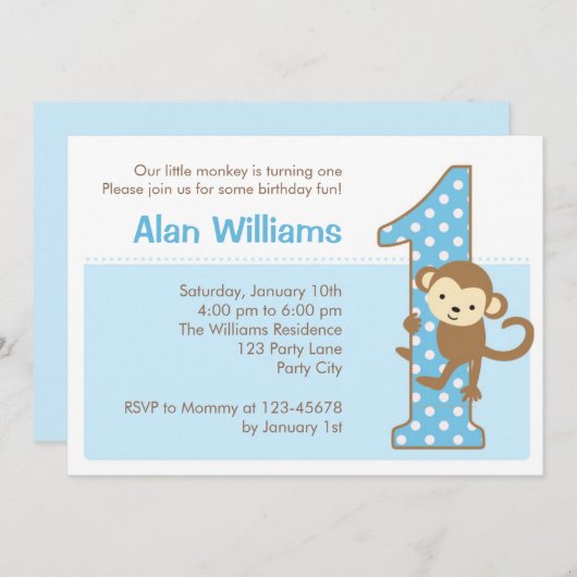 モンキーの第1回誕生日招待状 招待状 (正面/裏面)
