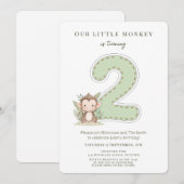 モンキーの2歳の誕生日パーティー招待状 ホワイト背景 招待状 (正面/裏面)