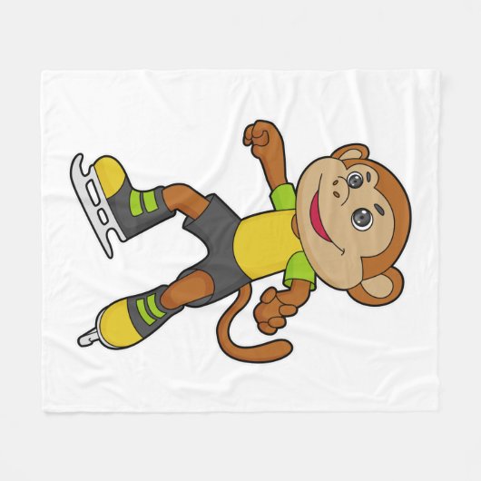 モンキーアットアイススケートで滑るとアイススケート フリースブランケット (正面(横))