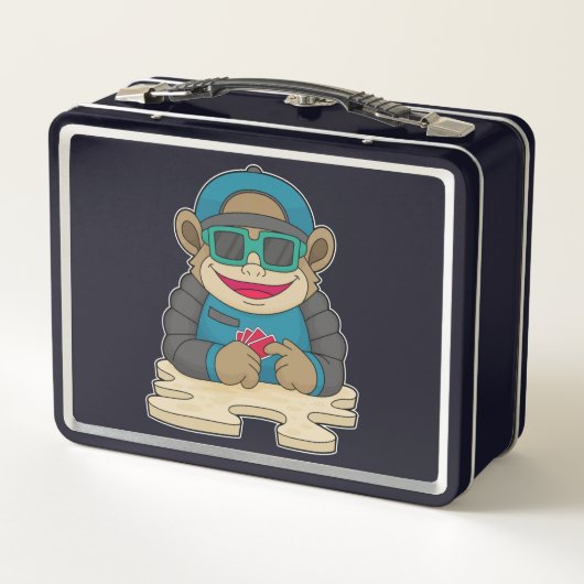 モンキーアットトランプのポーカーとトランプのポーカーカード&サングラス メタルランチボックス (裏面)