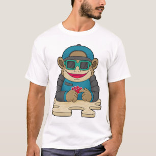 モンキーアットトランプのポーカーとトランプのポーカーカード&サングラス Tシャツ