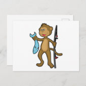 モンキーアット魚釣りと魚釣りロッド&フィッシュ ポストカード (正面/裏面)